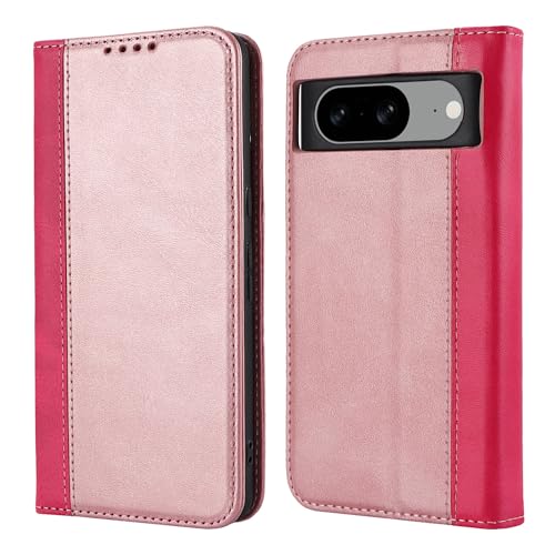 Étui portefeuille pour Pixel 8 avec porte-cartes et rabat en cuir or rose