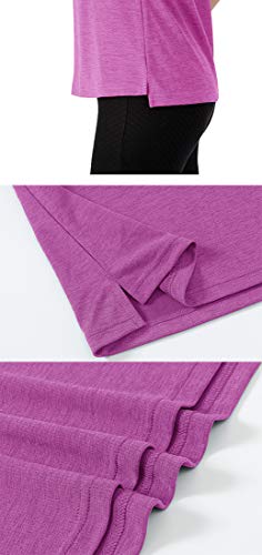 Ysento Women's Dry Fit Tennis Golf Shirts Zip Up Sleeveless Collarless Upf 50+ Yoga Gym Workout Tops Shirts Fluorescence Purple Size L #TOP6