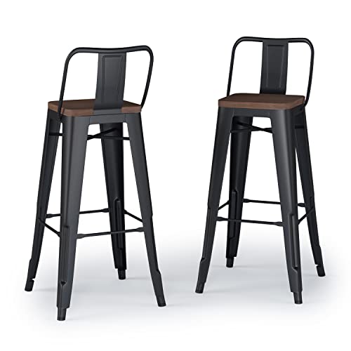 SIMPLIHOME Rayne - Taburete de bar de metal y madera de 76,2 cm (2 unidades), color negro