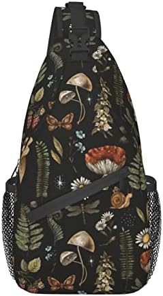 SUPLUCHOM Sling Bag Vintage Magic Mushroom Leaf Forest Hiking Daypack Crossbody Shoulder Backpack Travel Chest Pack for Men Women Over 12 Years Old