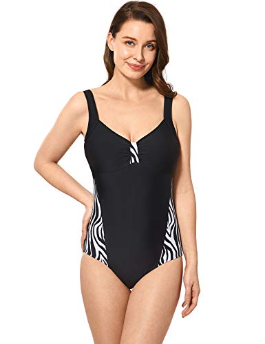 DELIMIRA Femme Maillot de Bain 1 pièce Amincissant Imprimé à Rembourré Noir 40 Cover