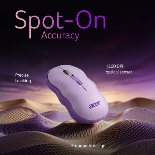 Image of Acer PopGo Wireless Keyboard and Mouse Combo | 2.4GHz Wireless USB Receiver | Retro Round Keycaps Keyboard | 1200 DPI Optical Mouse | Plug & Play | Power Saving Design for PC, Laptop, Desktop | Purple