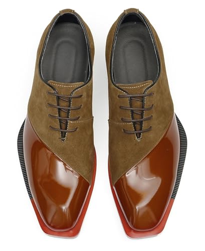 Santimon Men’s Two-Tone Leather & Suede Oxfords Dress Shoes – Formal Business Casual & Wedding Suit Shoes – Fashion Comfort Non-Slip Rubber Sole Derby3