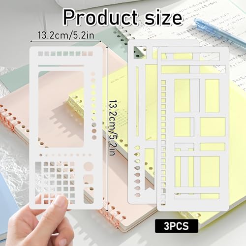 Handmade Flexible Record Template, 3-Pack Drawing Templates, Reusable Planner Stencils for Journaling, Calendar, Checklists, Scrapbooking and DIY Craft Supplies (B)