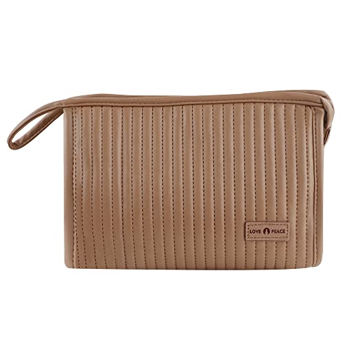 DEWEL PU Leder Schminktasche, große Kapazität, tragbare Reise Schminktasche, wasserdicht multifunktional, geeignet für Verschiedene tägliche Aktivitäten oder Reisen(2, Braun) Cover