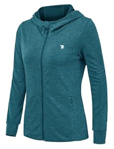 Rdruko Damen UPF 50+ Sonnenschutz Hoodie Laufjacke Sportjacke Leicht Langarm mit 4 Taschen Fitness Trainingsjacke Atmungsaktiv Wanderjacke (Blau, L)