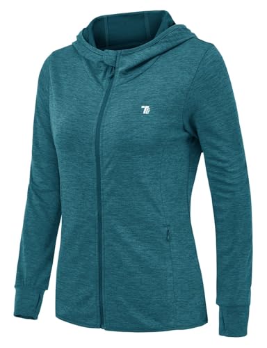 Rdruko Laufjacke Damen mit Kapuze UPF 50+ UV Sonnenschutz Hoodie Full Zip Sportjacke Leicht Fahrradjacke Langarm für Laufen Yoga Fitness