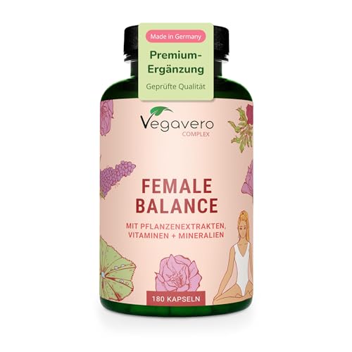 Vegavero Female Balance | 180 Kapseln | Mönchspfeffer Frauenmantel Eisen Quatrefolic Folsäure Actrisave | Zyklus Gleichgewicht | Vegan | Ohne Zusätze