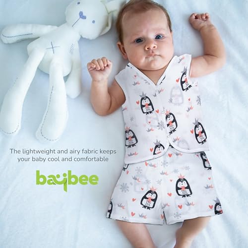 Image of BAYBEE 100% Muslin Cotton New Born Baby Clothes for Kids | Sleeveless Summer Wear with Soft & Breathable | Shirt and Shorts Set | Jablas for Baby Girl Boy Dress