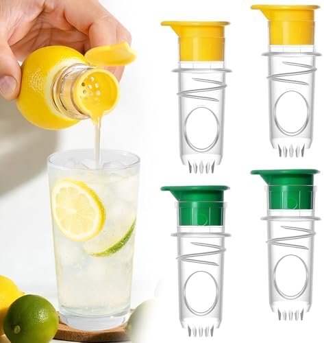 Lemon Squeezer Screw-Top, 4PCS Manual Juicer with Filter, Portable Citrus Juicer for Lemon/Lime/Orange, Food Grade Lime Squeezer BPA-Free, Easy to Clean & Carry, Ideal for Cocktails, Cooking, BBQ