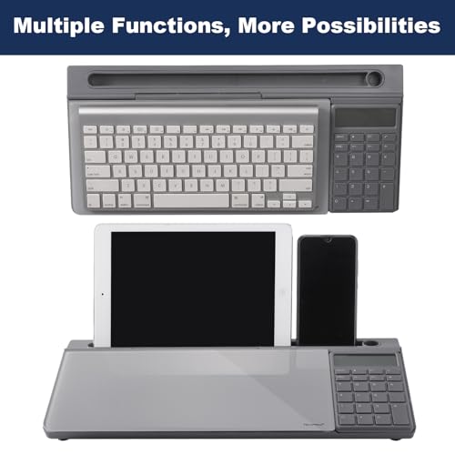 Image of Small Glass Desktop Whiteboard Dry-Erase-Board - Computer Keyboard Stand with Calculator White Board Surface Pad with Drawer, Desk Organizers with Accessories for Office, Home, School Supplies - Grey