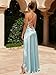 Nicktane Open Back Bridesmaid Dresses - Satin Prom Dress Long Wedding Evening Gowns with Slit Silver Grey US28