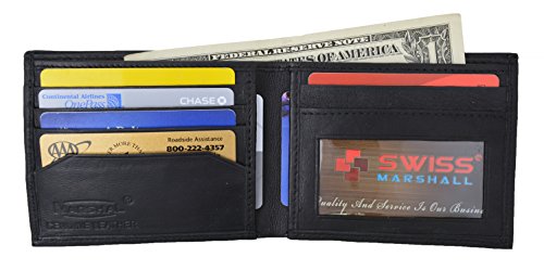Swiss Marshal Men's Soft Premium Leather Bifold ID Credit Card Money Wallet