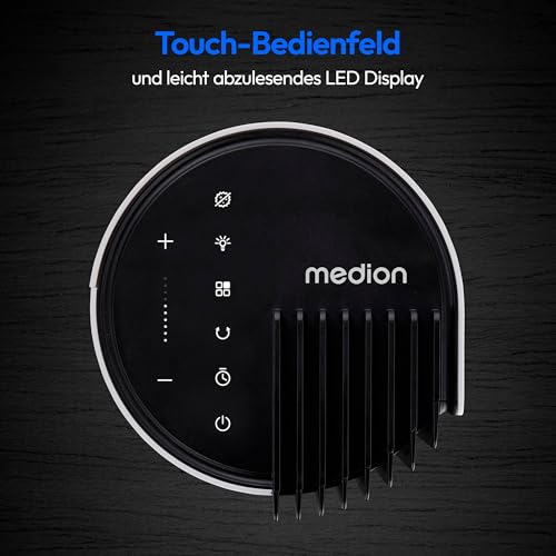 MEDION P20 TF Turmventilator mit Fernbedienung (12 Geschwindigkeitsstufen, leiser Schlafmodus, 30 Watt Leistung, Automatische 80° horizontale Oszillation, LED Display, MD11948) weiß