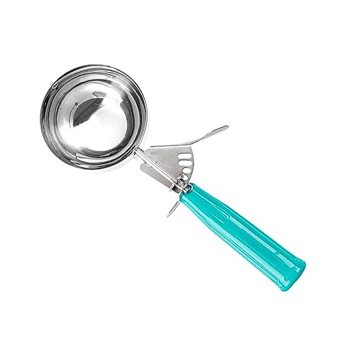 Image of Restaurantware 6.5 Ounce Portion Scoop, 1 Trigger Release Stainless Steel Cookie Scoop - With Teal Handle, Stainless Steel Disher, For Portion Control, Cookie Dough, Cupcake Batter, Or Ice Cream