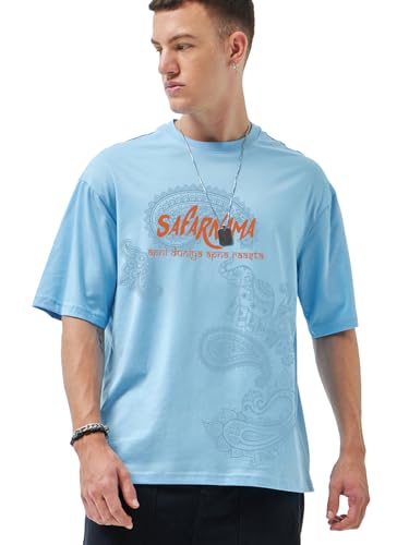 Image of Bewakoof Men's Cotton Jersey Typography Oversized Fit Half Sleeve Round Neck T-Shirt | Casual Wear | Street Wear | Oversized t Shirt for Men Cotton | Baggy