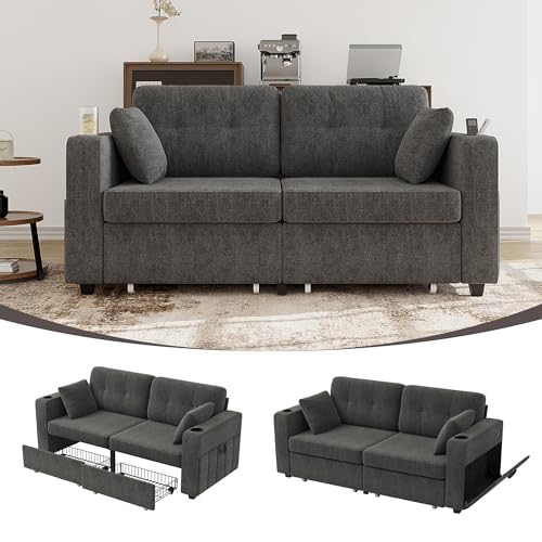 espidoo Apartment Sofa with Storage: 3-Seater Couch with USB Charging