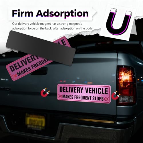 Image of 2PCS Reflective Delivery Driver Magnet for Car,Eye-catching Frequent Stops Car Magnet as Delivery Driver Accessories, Waterproof Deliveries Magnetic Cars Sign Cars Accessories (Pink)