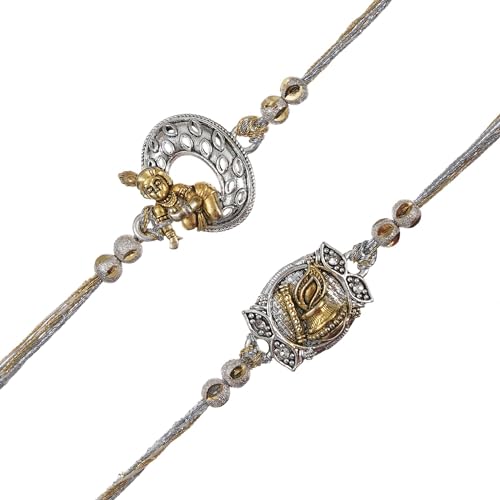 Image of eCraftIndia Set of 2 Evil Eye Designer Rakhis for Brother with Roli Chawal Pack | Raksha Bandhan Rakhi