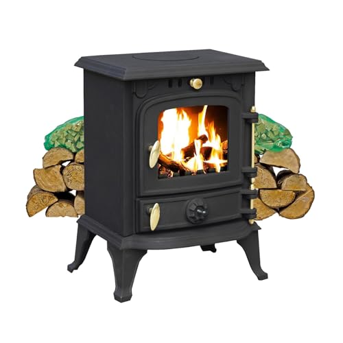 RoyalFire 4.5kW Cast Iron DEFRA Approved Multifuel Stove with Firewood Starter Kit - Wood & Charcoal Burning Heater Home Heating Set, High Heat Output, Traditional Freestanding Fireplace Heating