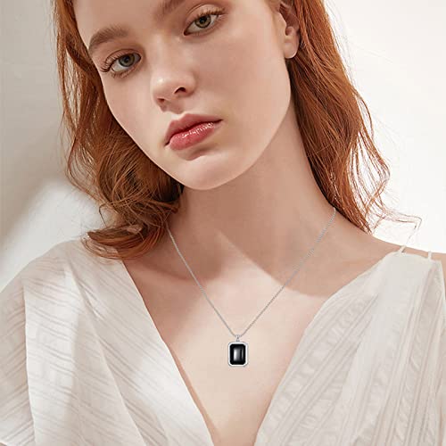 Swordgod Father Day Gifts Black Onyx Pendant Necklace For Men Women 925 Sterling Silver Necklace Gemstone Jewelry Birthday Christmas Valentines Day Gifts For Him Her #TOP3