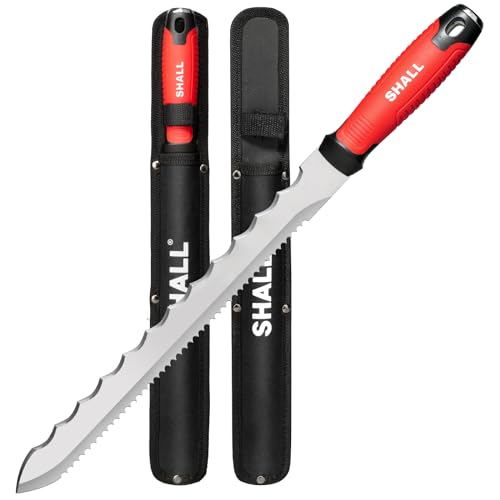 SHALL Insulation Knife, 11' Stainless Steel Blade Insulation Cutter, Dual-sided Serrated Sharp Duct...