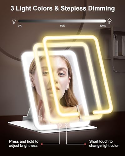 image for Gospire Travel Makeup Mirror with Lights and Magnification 10X, Portab