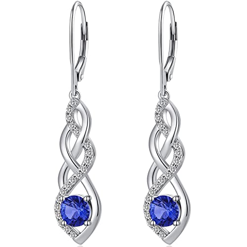 Miaofu Boucles d'oreilles Femme Argent 925 Pendantes Longues Infini Bijoux,Boucles d'oreilles Infini Argent 925 dormeuse avec 5A oxyde de zirconium Pierre de naissance d'avril Femme Cover