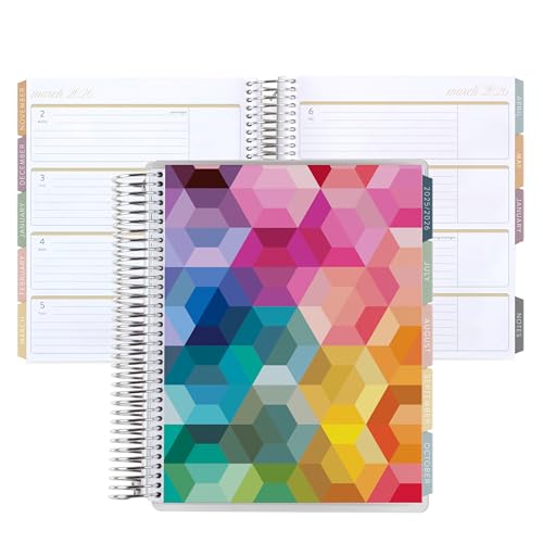Erin Condren 12-Month Spiral Life Planner (Jul 2025 - Jun 2026), 7”x9” Weekly and Monthly Planner Calendar, 80 Lb. Text Weight Paper, Hexagon Covers, Bouquet Theme, Horizontal Layout, Platinum Coil