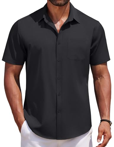 COOFANDY Men's Short Sleeve Button Down Dress Shirts Casual Summer Fashion Untucked Wrinkle Free Athletic Shirts Black XL