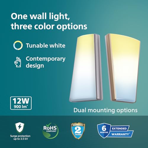 Image of Philips 12W 3 Colours in 1 Decorative Wall Light | Neos Silver Scene Switch Wall Light for Decoration | Colour : Tunable White, Pack of 4