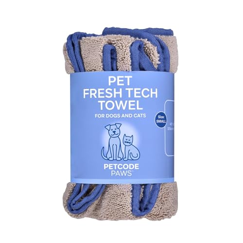 PETCODE PAWS Fresh Tech Towel & Blanket - Stylish Sand Beige with Sky Blue Accents - Plush Dog Grooming Comfort - Ideal Pet Blanket for Couch, Bed & Outdoor Adventures - Small 40