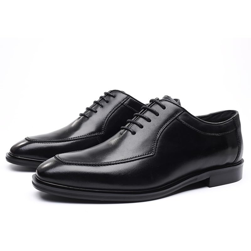 Dress Oxford For Men's Lace Up Anti-slip Rubber Sole Slip Resistant Block Heel Prom Tuxedo Round Toe Calfskin Leather2