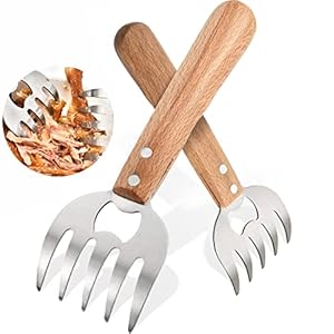 Meat Claws Chicken Shredder Shredding Forks for Meat 8.6″ with Long Wood Handle Easily Lift, Shred and Cut Meat Claws for Pulled pork Stainless Steel Sharp Tips 2PCS-Natural Color