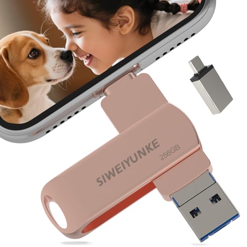 USB Stick 256GB für Phone, 4-in-1 Speicherstick, Photostick, Fotostick 3.0, Externer Speicher für Fotos und Videos, Schnelle Übertragung, Flash Drive für Handy/iOS/Android/Pad/Laptop/Pc, Hellrosa