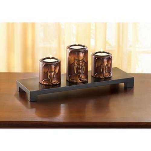 Gifts & Decor Wooden Elephant Motif Trio Set Tealight Candleholder - Thumbnail 2