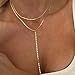 Lariat Necklace for Women Gold Long Necklaces for Women Dainty Drop Necklace Layered Beaded Twist Chain Y Shaped Necklaces Chain for V Neck and Backless Dresses