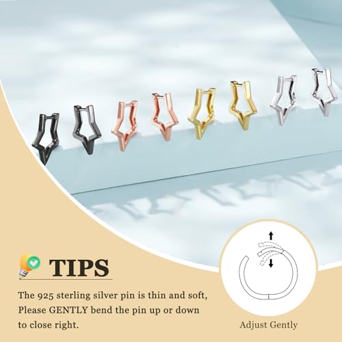 BISAER Star Earrings 925 Sterling Silver Cute Hoop Earrings for Women Hypoallergenic Small Sleeper Tragus Hoop Earrings Cartilage Jewelry Gifts2