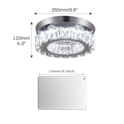 YPQXYHDA Dimmable LED Crystal Ceiling Light with Remote Mini Round LED Crystal Chandeliers Modern Flush Mount Ceiling Light Fixture Hallway Light Bedroom Bathroom Kitchen Office by YPQXYHDA - Used condition - Image 3