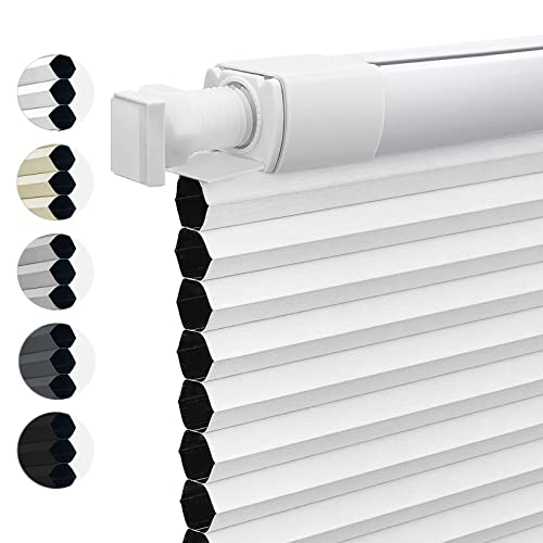 Keego Cordless No Drill Cellular Blinds for Window Blackout Shades No Tools Easy Install for Home Bedroom Office(Blackout,White,Custom Size)