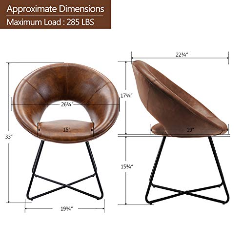 Duhome Modern Pu Leather Accent Chairs Dining Chairs Arm Chair For Living Room Furniture Mid-Century Leisure Lounge Chairs With Black Metal Legs Industrial 1 Pcs Yellowish-Brown #TOP2