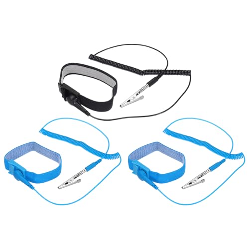 Image of MECCANIXITY 3 Pack ESD Anti Static Wrist Strap Adjustable Antistatic Bracelet Set Wire Alligator Clip for Computer Electronics Repair 2 Blue 1 Black