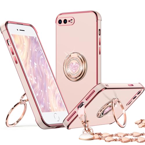 Coque iPhone 8 Plus avec support béquille anneau rose pour femme XYZ