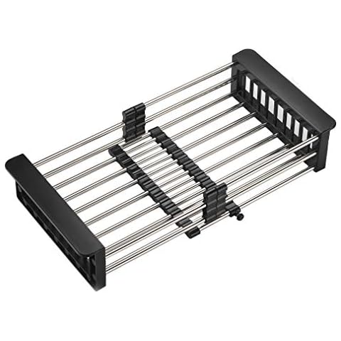 GICASA Dish Drying Rack, Adjustable Stainless Steel Drainer Basket Drain Tray for Dish Vegetable Fruit, On Counter Dish Rack or in Sink Over Sink Kitchen Basket Dish Drying Rack Cover