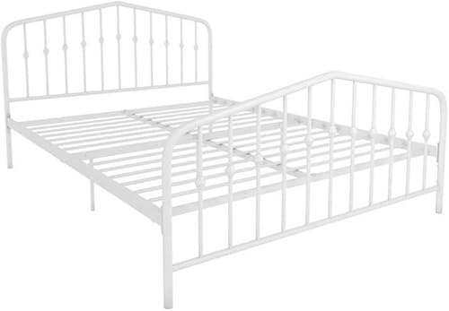 Novogratz Bushwick Metal Bed with Headboard and Footboard | Modern Design | Queen Size - White