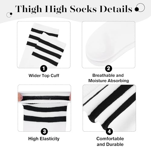 Image of Zando 3 Pairs Thigh High Socks for Women White & Black & Grey