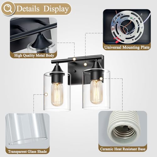 Image of Vanity Lighting Fixtures,2-Light Bathroom Lights Over Mirror,Modern Sconces Wall Lighting with Clear Glass Shade,Light Fixture for Bathroom Bedroom Living Room Vanity Table Hallway