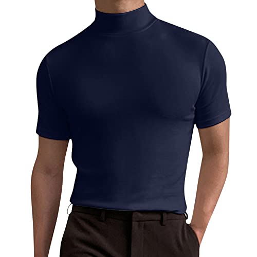 Generic Mens Basic Mock Turtleneck Short Sleeve Solid Casual T-Shirt Pullover Tops Slim Fit Undershirt