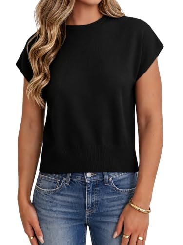 Image of UNCLECAT Short Sleeve Sweater for Women Knit Fall Pullover Tops | Crew Neck,Cap Sleeve,Lightweight,Basic ,Soft Fabric,Spring Summer Fall Outfits, Trendy 2026,Business Casual Tops