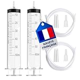 🇫🇷 Société Française : Le kit contient : Lot de 2 seringues d’une contenance de 60ml. La seringue est livrée avec un tuyau qui peut être utilisé avec la seringue comme pompe à huile. Nos seringues à huile disposent d'un canon clair avec des graduations faciles à lire sur le côté pour mesurer facilement les liquides tout en les transférant